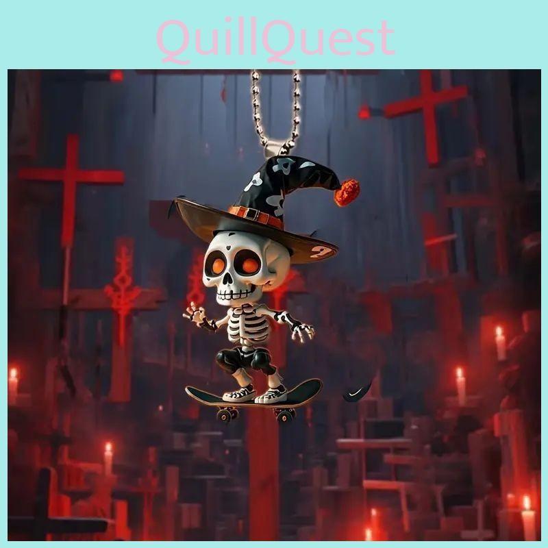 Acrylic Skeleton 2d Skateboard Design Halloween Car Pendant Decoration For