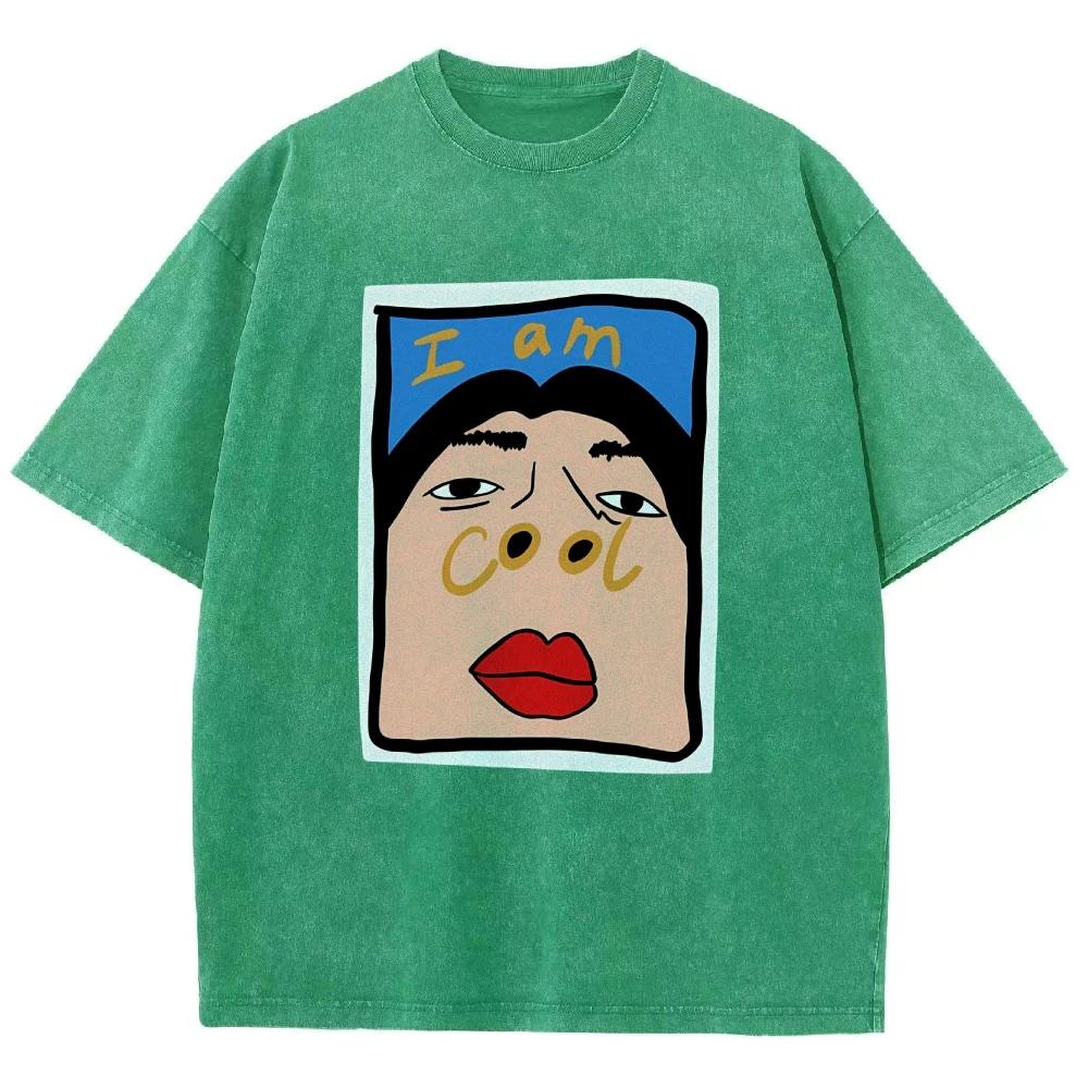 I AM COOL T Shirts Unisex Washed Tees Men Women Short Sleeve T-shirts Cotton T-shirt Streetwear Graphic T Shirts