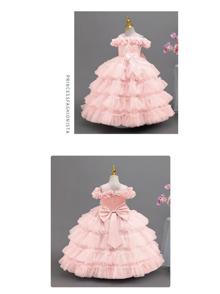 Little Girl's Princess Piano Performance Gown - Elegant High-End Wedding Tulle Cake Skirt Dress