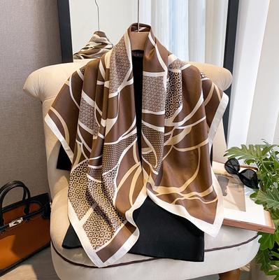 Design Luxury 90Cm Twill Silk Women Scarf Sunscreen Foulard Shawl Hijab Female Hair Hijab Wraps Neckerchief Bandanda Echarpe