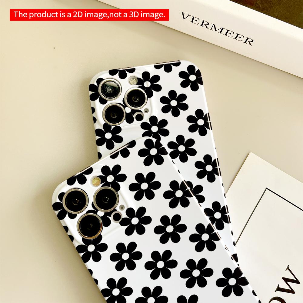 Black and White Floral Pattern Phone Case All inclusive film hard phone case, compatible with iPhone 18 Pro Max 17 16 15 14 13 12 11