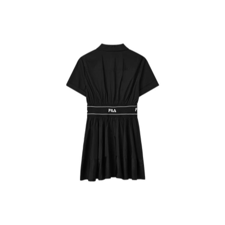 Fila Printed Letter Logo Fashion Casual College Style Loose Waist Belt Short Sleeve Dress Women Dresses Black F11W229318FBK