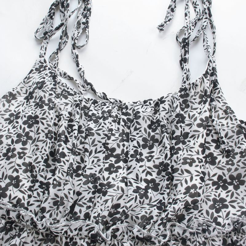 Popruh Květinové Ležérní Ženy Letní Ohlávka Výstřih Bez ramínek Šaty s potiskem na okraji A S-XL