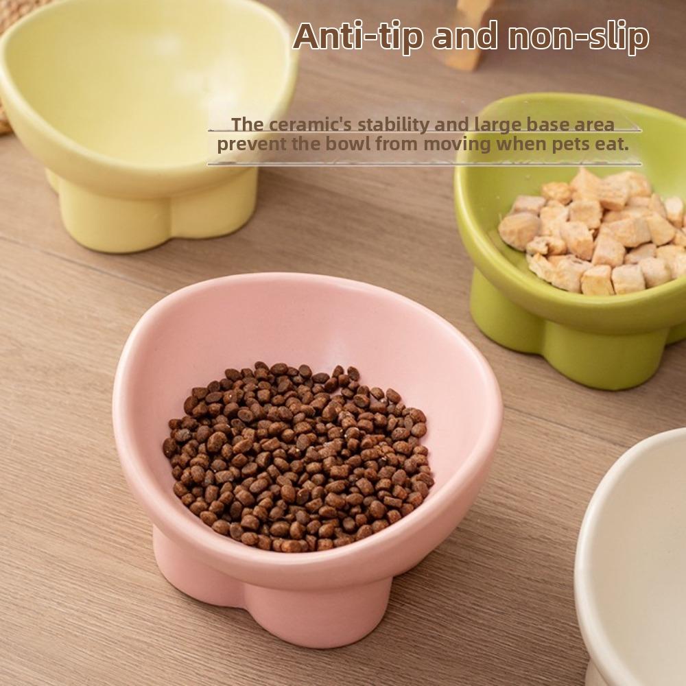 Large Diameter Neck Protection Bowl Anti-knock High Foot Bowl Easy Clean Water Bowl Wet Dry Food