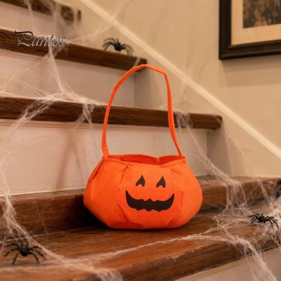 Candy Holder for Kids Halloween Pumpkin Bag Kids, Small Trick or Treat Bucket, Reusable Soft Face Basket with Handle Party Decoration