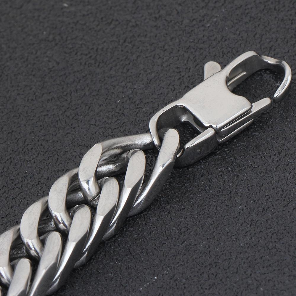 Trendy Men's 11MM Titanium Steel Cuban Chain Bracelet with Square Buckle