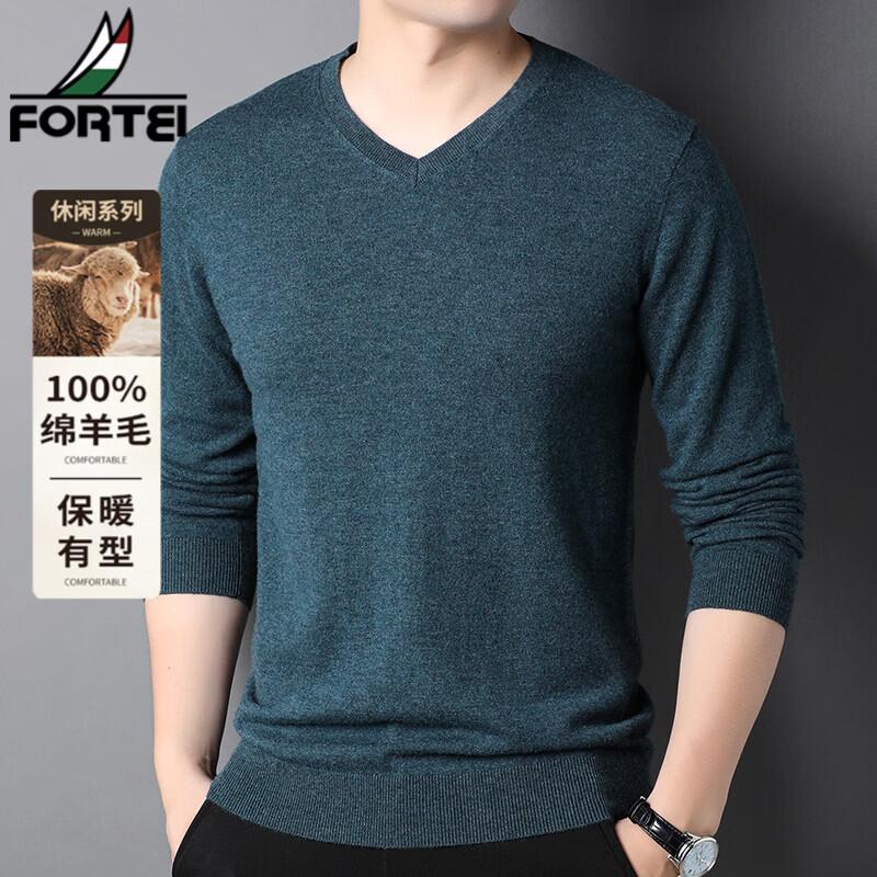 FORTEI Men's 100% Pure Wool V-Neck Pullover Sweater
