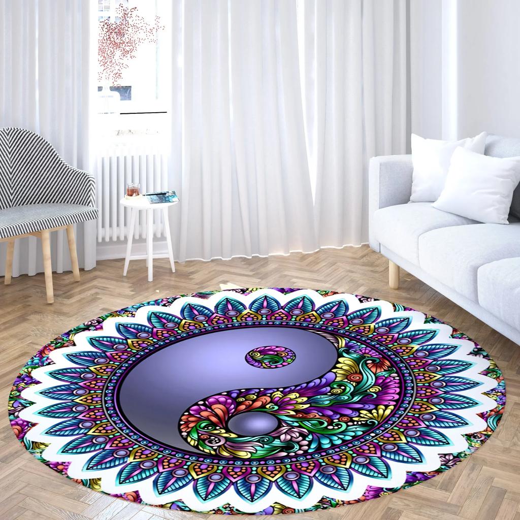 Yin Yang Tai Chi Round Carpet Flower of Life Gym Carpets Circle Rug Indian Buddha Yoga Meditation Mats Non-slip Chair Mat Decor