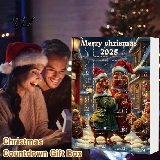 Scatola Regalo Conto alla Rovescia per le Feste 2026 per Bambini Adulti Calendari dell'Avvento Pollo 2025, 24 Giorni Ornamento Animale Piatto 2D Divertimento di Natale Bomboniere per Feste Calza