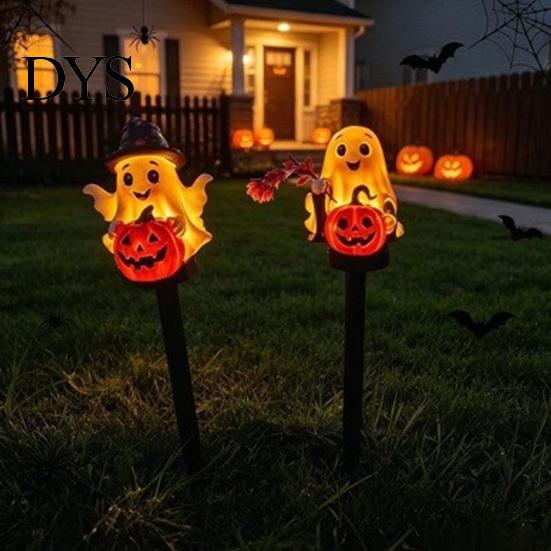 Creative Seasonal Lawn Ornaments Solar Ghost Pumpkin Stake Light, LED Auto Light Sensor Outdoor Garden Lamp, Waterproof Resin Landscape Lamp