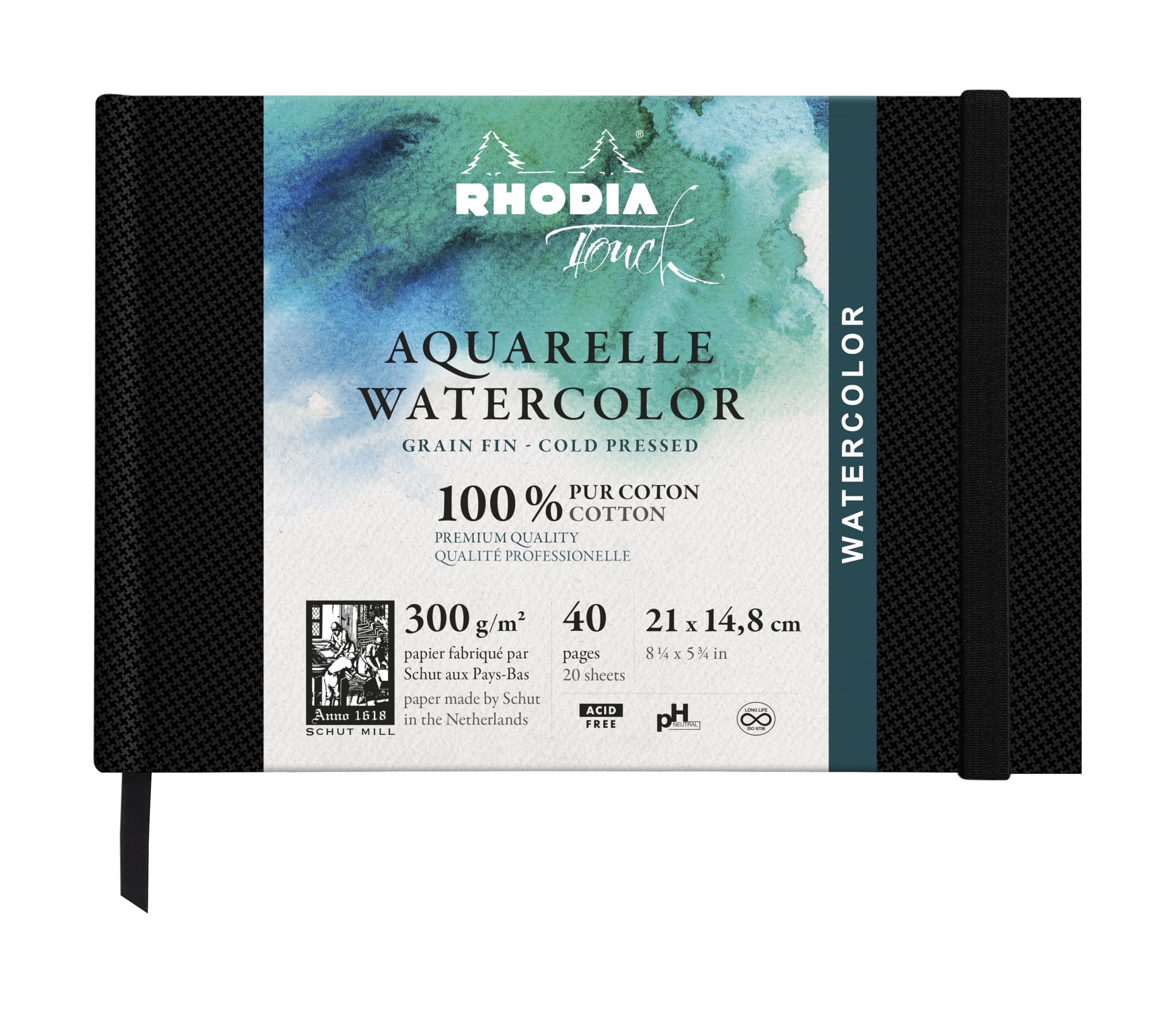 

Rhodia Touch Sketchbook, Watercolor Drawing Paper, A5 Landscape (Medium Grain, Plain, 300g Paper, 20 Sheets) RHODIA Touch cf116137