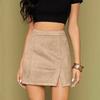 Women's High Waist Faux Suede Side Split Short  Skirt
