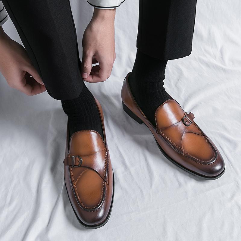 New Men Gentleman Monk Strap Business Leather Shoes Male All Match Dress Wedding Prom Homecoming Footwear Zapatos Hombre