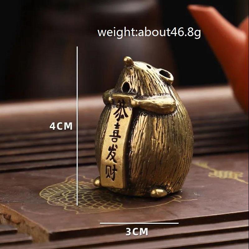 

Антикварная бронзовая статуэтка счастливой мыши Принесите богатство домой Фэн-шуй украшение Орнамент Медная фигурка животного зодиака Крыса Ремесленное украшение