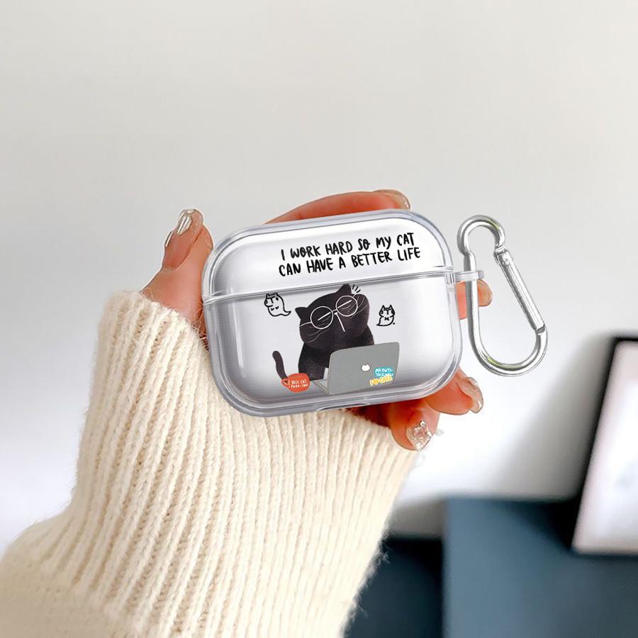 Cartoon Working Cat Clear Earphone Cases Cover Case For Airpods 4 Pro 1 Pro3 3 2 Pro2