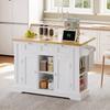 132cm Mobile Kitchen Table, Country House Style, Foldable Countertop, Multifunctional Cabinet, Spice Rack, Towel Holder, 4 Wheels, Integrated Socket