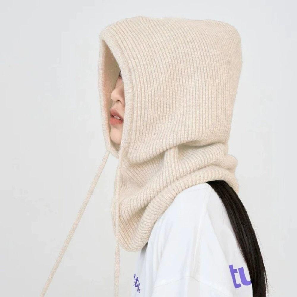 Hooded Balaclava Hat Drawstring Dual-Purpose Pullover Cap Head Hooded Hat  Winter Outdoor
