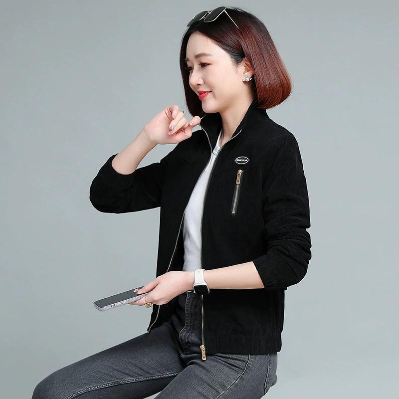 

Женская короткая куртка, воротник-стойка, вельвет, весенние и осенние куртки, одежда для среднего возраста M