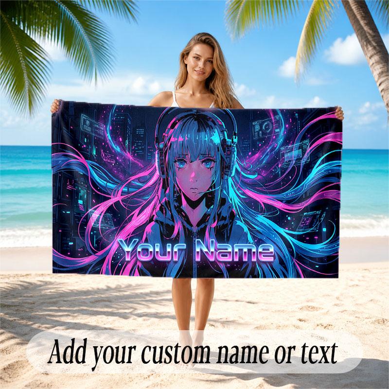 Fantasy Magic Theme Soft Beach Towel Personalized Custom Name Text Towel Portable for Beach Pool Travel