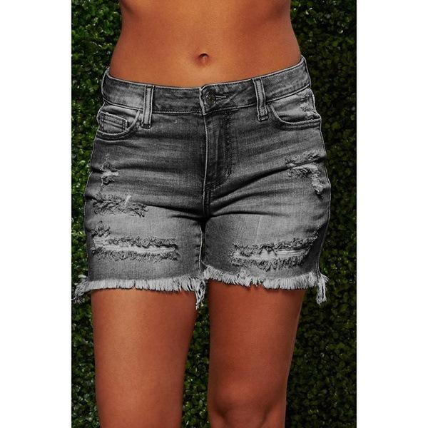 Ripped Fringed Women s Stretchy Denim Shorts Medium