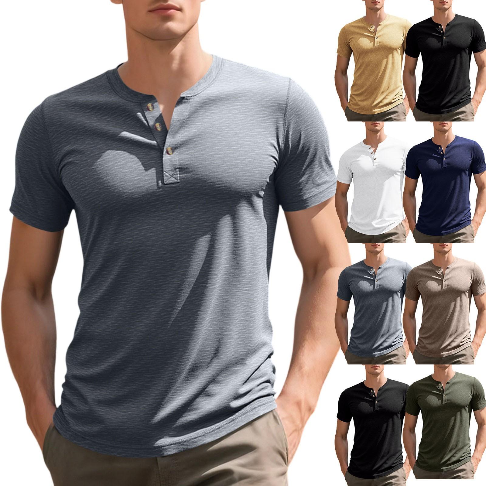 

Men s Solid-color Classic Lapel Short-sleeved Sporty Casual Shirt Top L армія зелений колір