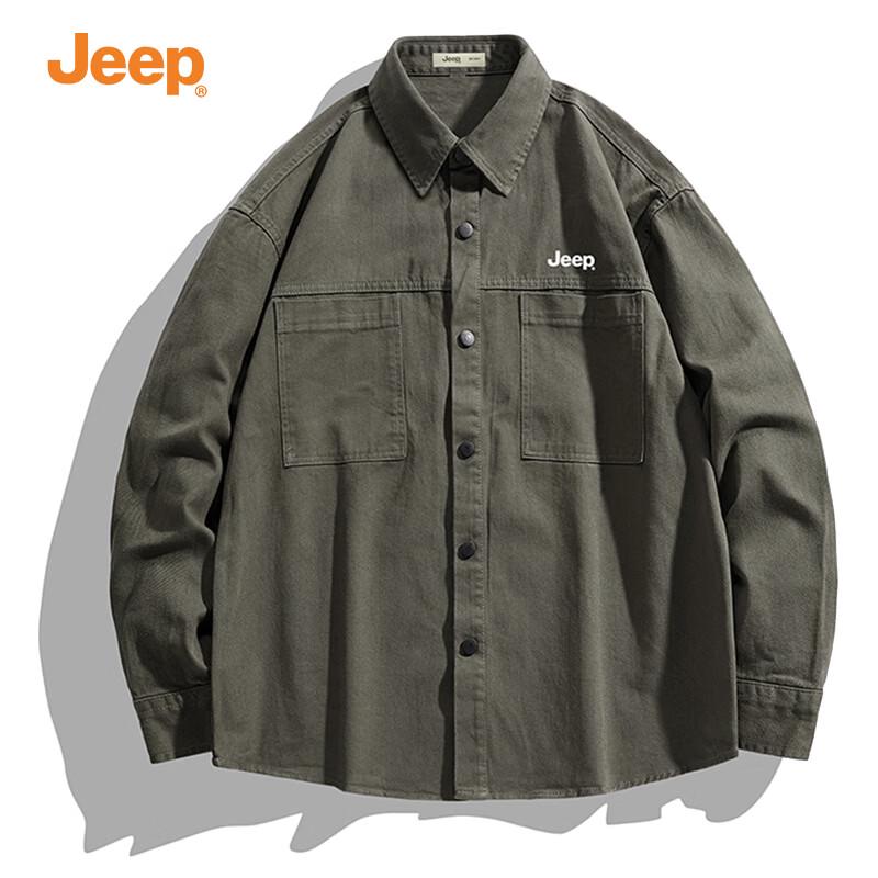 JEEP Men s Washed Pure Cotton Long Sleeve Casual Work Shirt M