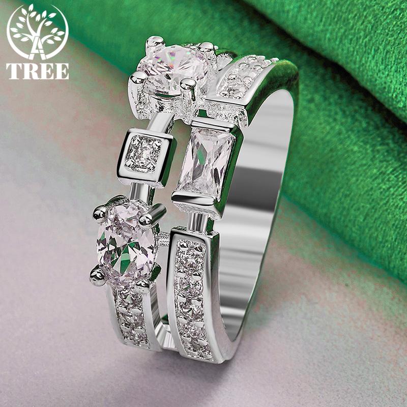 Korean Version Beautiful Luxury Zircon Ring 925 Sterling Silver Ring Women Charm Wedding Party High-Quality Jewelry Accessories