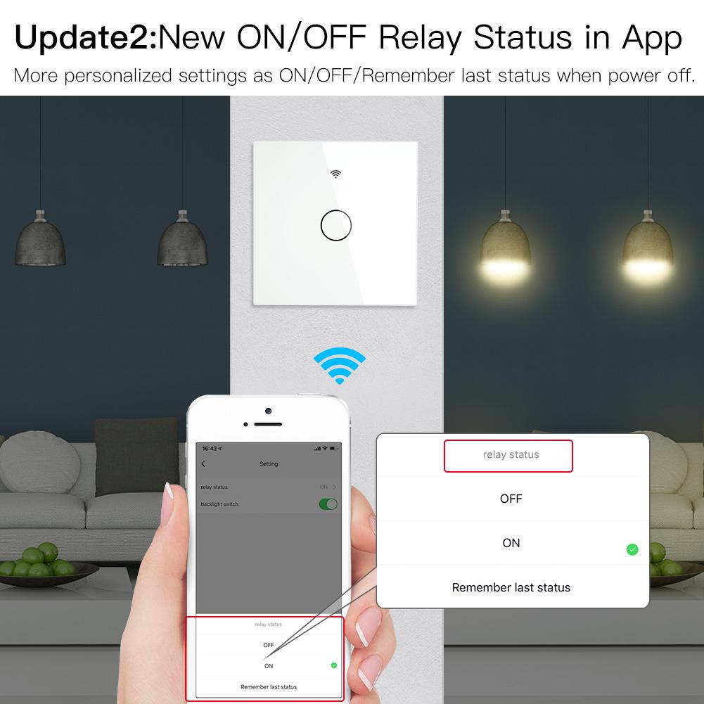 Moes WiFi RF433 Wall Touch Switch No Neutral Wire Needed Wireless Smart Life/Tuya App Relay Status and Backlight Switch