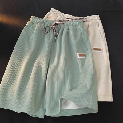 Pantaloncini Casual a Coste da Donna, Vestibilità Larga, Gamba Larga - Stile Hong Kong Trendy, Lunghezza a Cinque Punti, Pantaloni Snellenti Stile Sale.