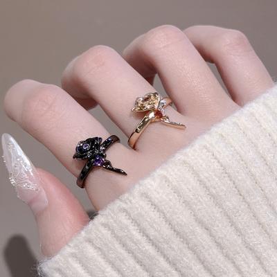 Dark Personality Rose Open Ring Niche Design Sweet Cool Style High Sense Luxury Ring Women