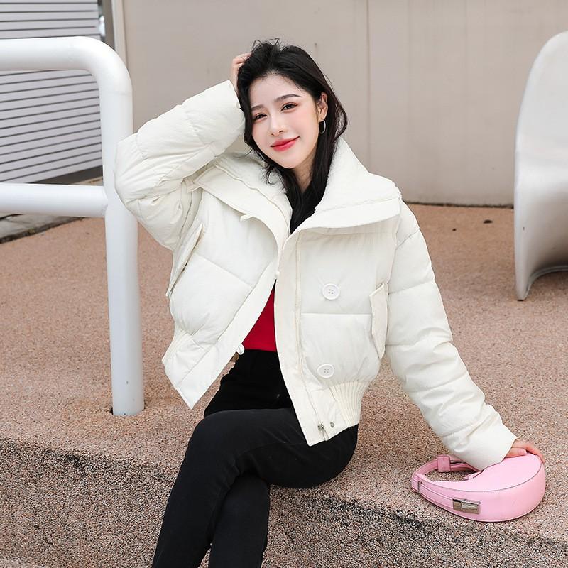 Womens Short Puffer Coat With Oversized Lapel Warm Thick Cotton Jacket Winter Casual Wear