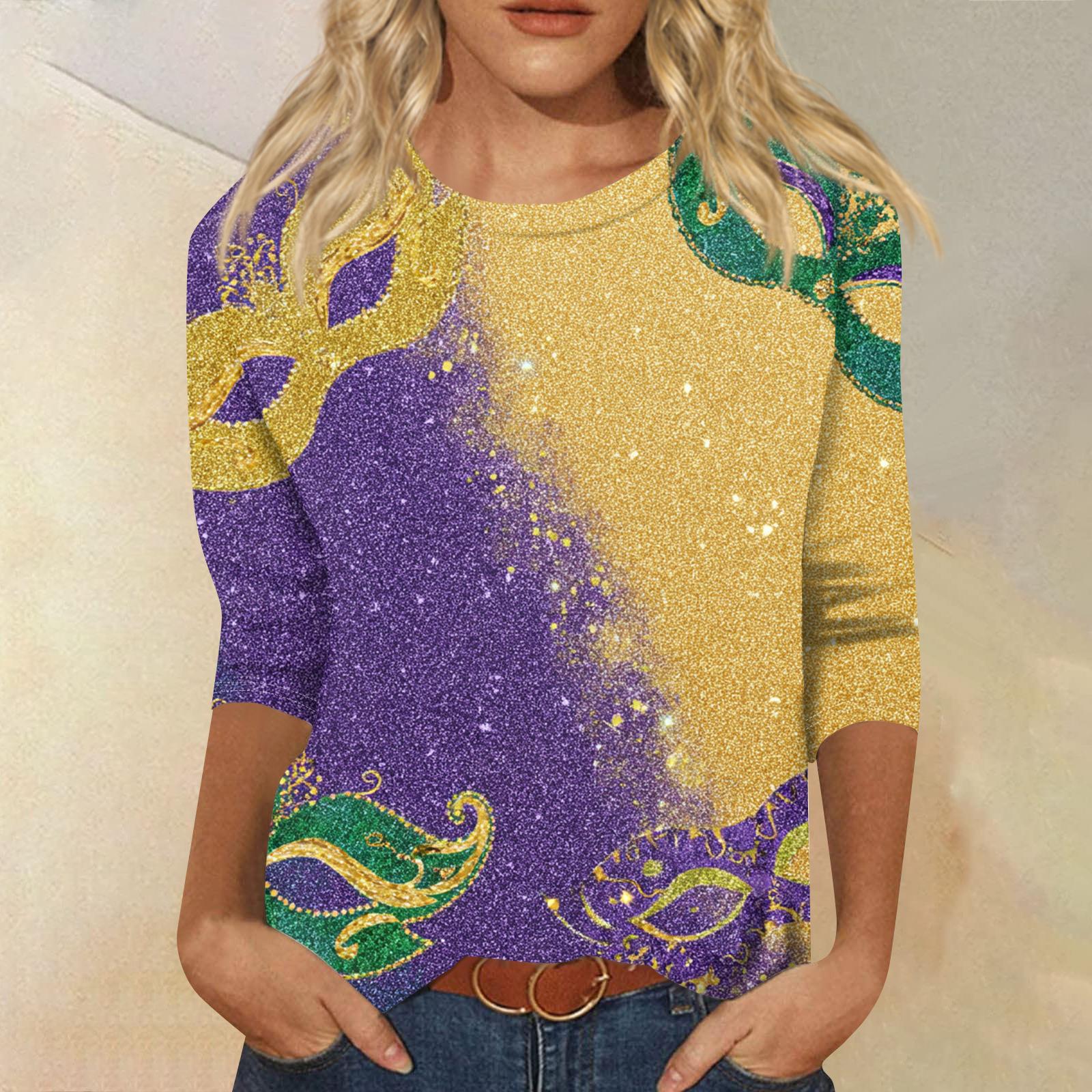 

Women s Fashion Casual Round Neck Three-quarter Sleeve Carnival Print T-shirt Top XL