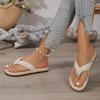 2025 imitation straw woven travel hemp sole women's sandals woven belt fashion outer wear flip-flops flat heel pinch foot women's cool slippers