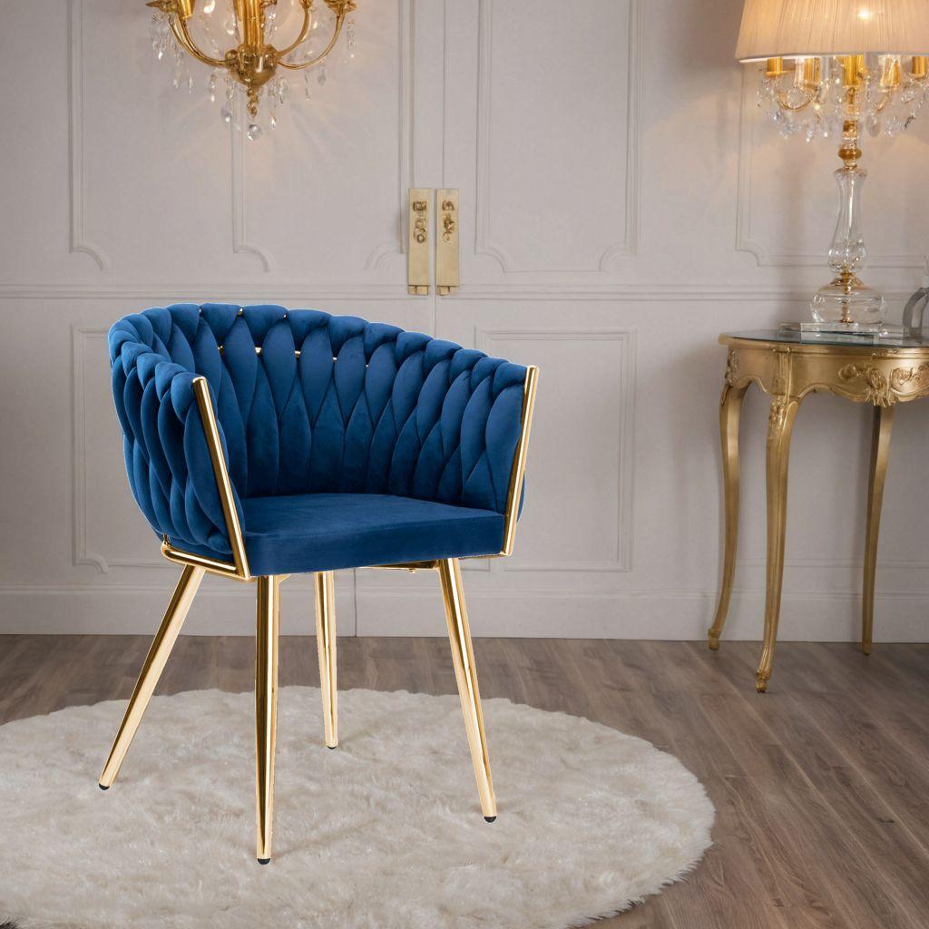 Sedia Velluto Intrecciato Cofton Oro Velluto Blu Navy