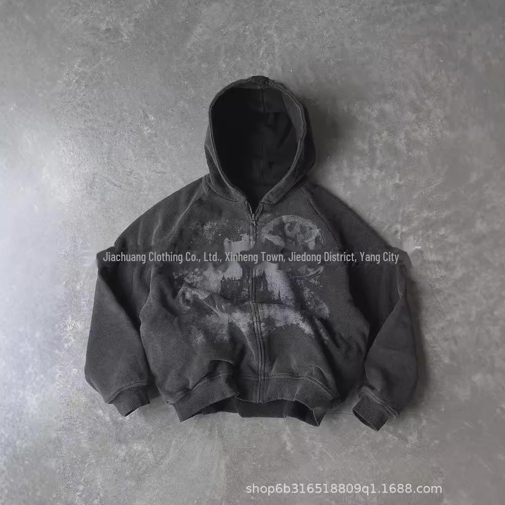 "Unisex Skelett Zip-Up Strickjacke Hoodie – Amerikanischer Retro-Druck"