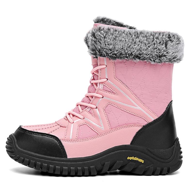 

Женские утепленные холодные теплые толстые подошвы легкие походные альпинистские водонепроницаемые нескользящие спортивные высокие зимние ботинки хлопковая обувь 42 розовый