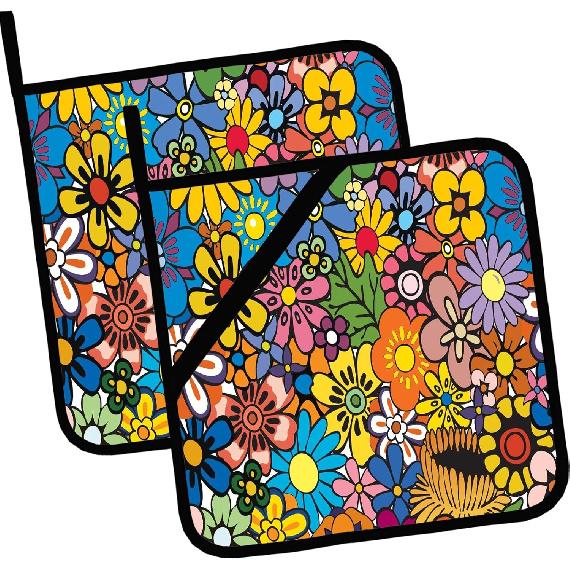 Vintage Floral Pot Holders Set of 2,Kitchen Heat Resistant Potholder for BBQ Cooking Baking,Food Hot Pad for Women Men