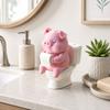 Pig Toilet Statues Cute Pink Pig Figurine On Toilet for Bathroom Shelf, Desk, Counter, and Office Display, Humorous Cartoon Figure for Home Gift Use