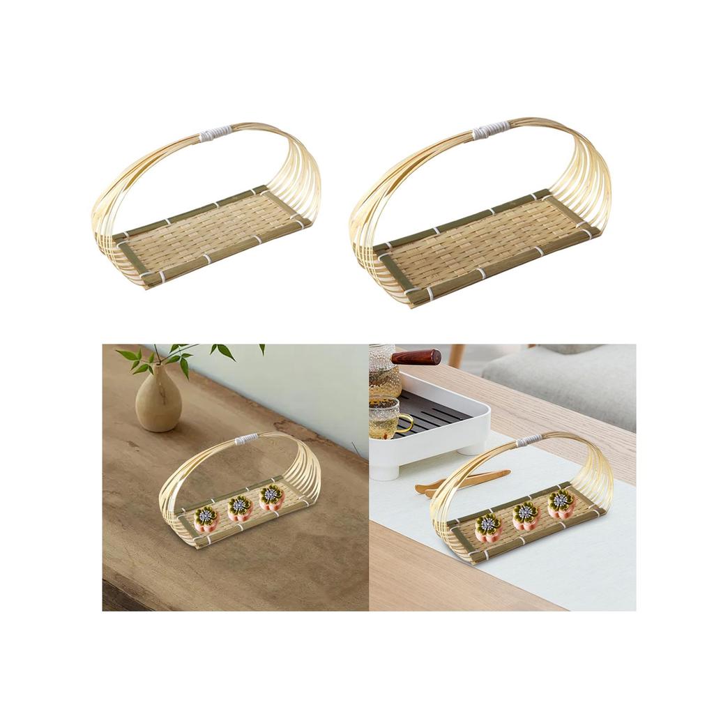 Bamboo Basket Serving Tray Rustic Food Biscuit Cookies Pastry Display for Kitchen