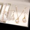 4pcs Boho Vacation Style Jewelry Set, Alloy Imitation Pearl Pendant Necklace, Earrings, And Bracelet with Resin Accents