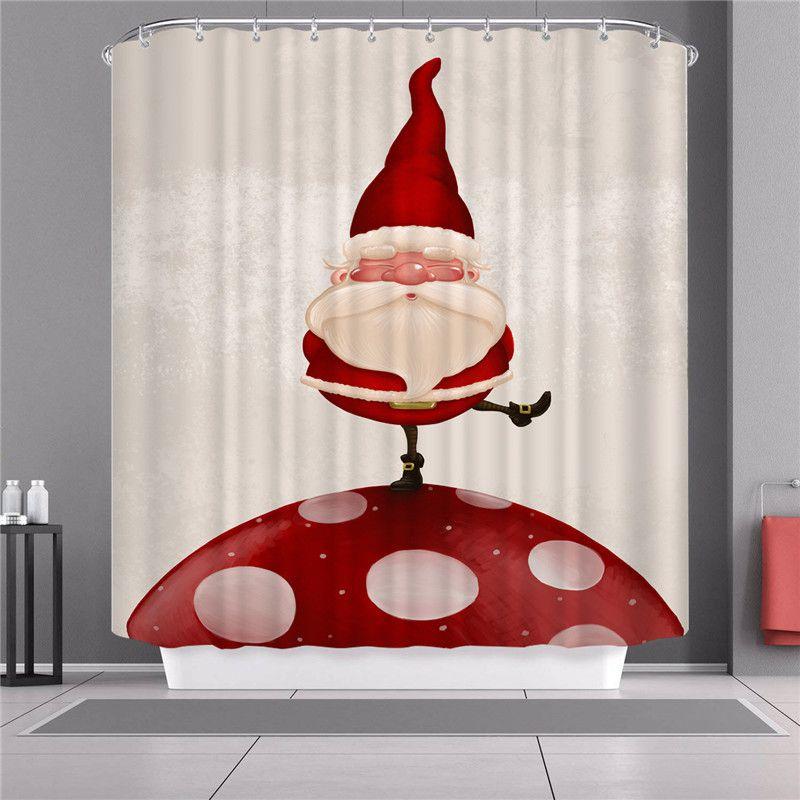 Curtain Shower Christmas With Hook Waterproof Fabric Bathroom Santa Xmas Claus