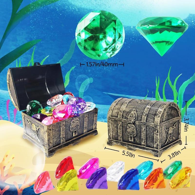 Gemme Subacquee Giocattoli per Piscina, 20 Grandi Diamanti Colorati con Scatola Tesoro del Pirata, Giocattolo Subacqueo per Bambini, per Regalo Piscina Allenamento Nuoto Sott'acqua