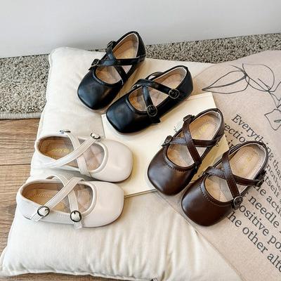 Kinder Ballerinas Retro Mädchen Lederschuhe Weichsohlige Kleinkinder Cross Prinzessin Schuhe Rutschfest 2024 Frühling Herbst Neu