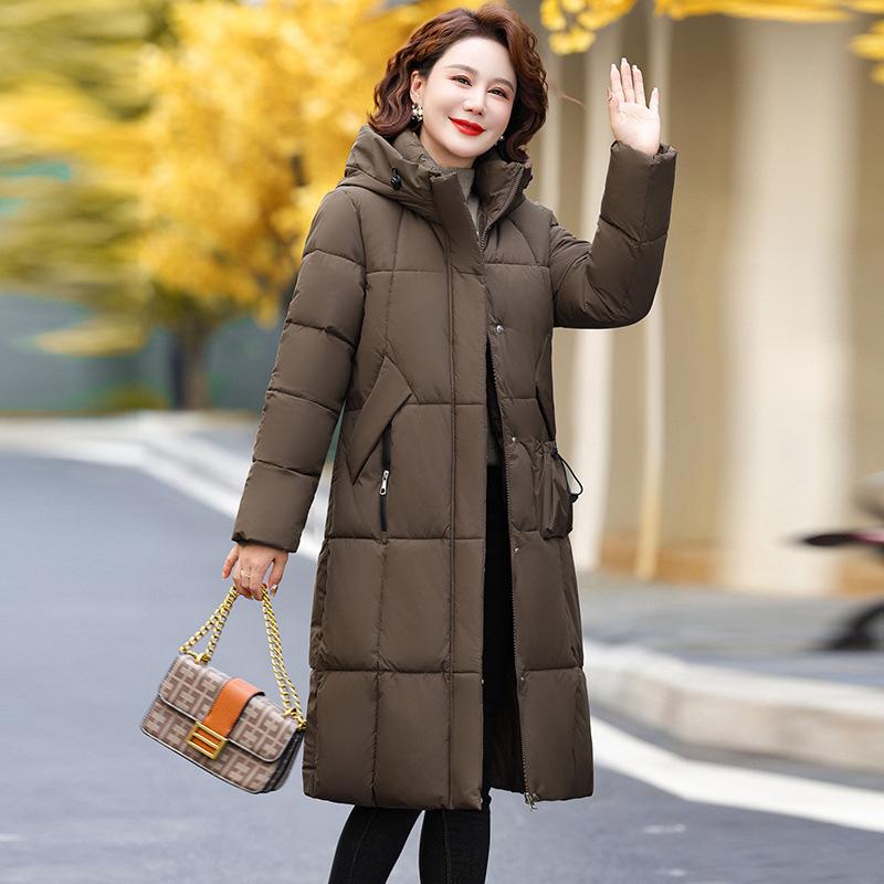 Brand medium and long down jacket women's winter fashion middle-aged and elderly mother white duck down warm thickened jacket hooded large size