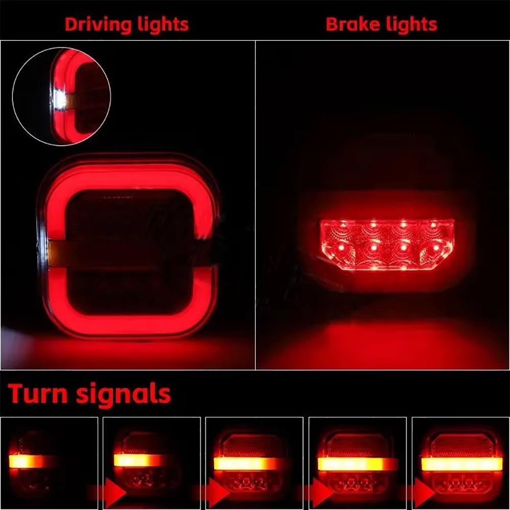 2PCS Red Yellow White Flowing 28LED Side Marker Light Truck Trailer Turn Signal Tail Lights Car Stop Brake Indicator Taillights