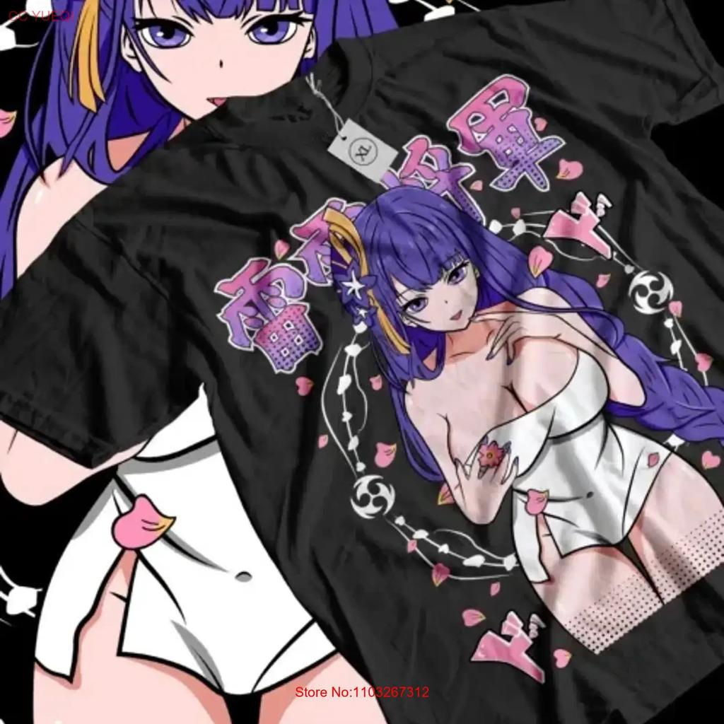 Raiden Shogun T Shirt Genshin Impact Harajuku Kawaii Girl Anime All Size Vintage Streetwear Casual Slightly