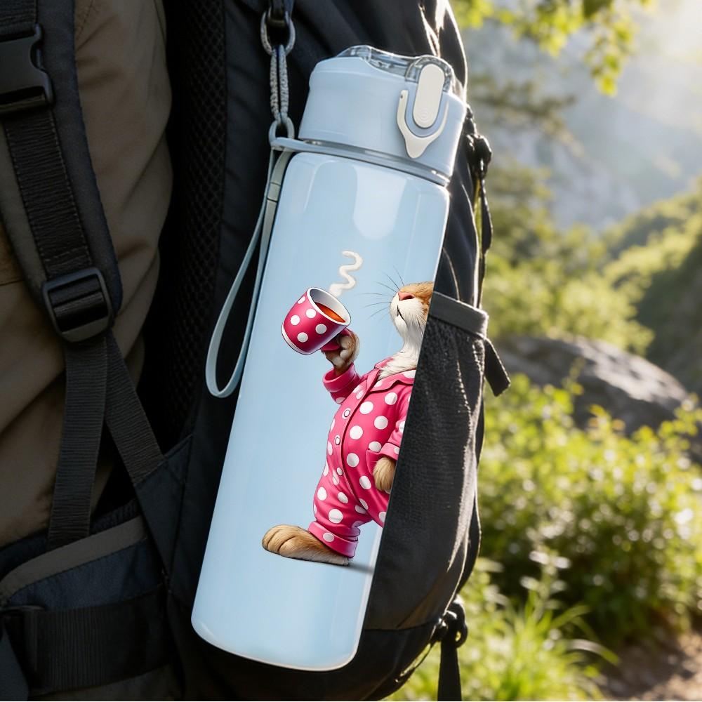 1PC Pink Polka Dot Bunny Rabbit Print 750ml Color Plastic Sports Water Bottle Leakproof Flip Straw Lid Suitable for Sports Office Home Use