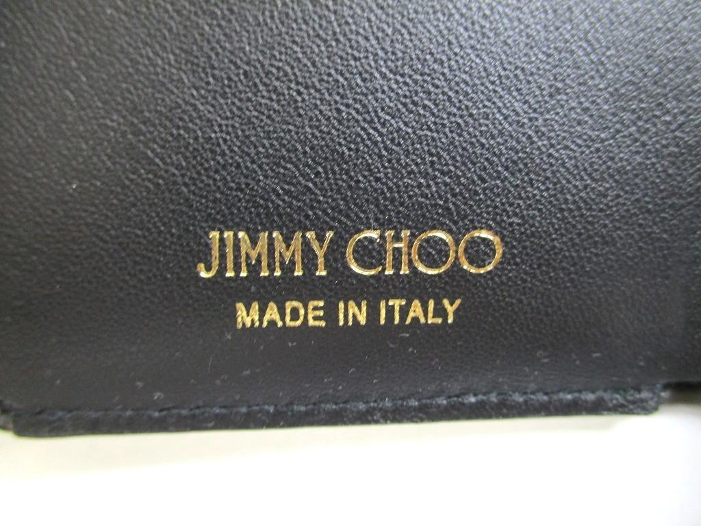 Authentic Jimmy Choo Metal Logo Black Leather Trifold Wallet Compact Wallet NAIMA #a789  Refurbished