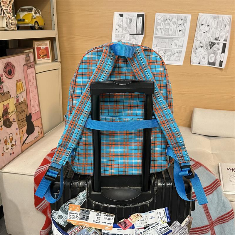 Vintage Plaid Student Schoolbag Women's Large Capacity College Style Backpack
