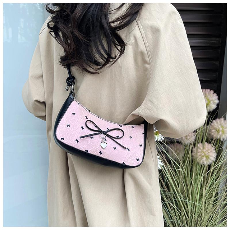 1Pcs New Fashionable And Versatile Texture Light Luxury Single Shoulder Small Square Bags Y2K Pink Bow Armpit Bag For Women